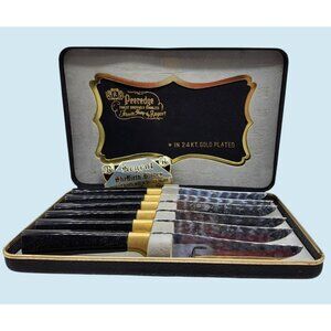 R.B. Peeredge Sheffield Stainless Steel Steak Knife Set  24Kt Gold Plated Finish
